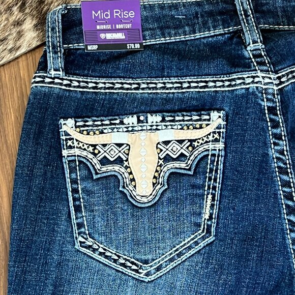 Rock & Roll Denim Mid Rise Bootcut Longhorn Women's Western Jeans (26x34) NEW - Picture 9 of 13